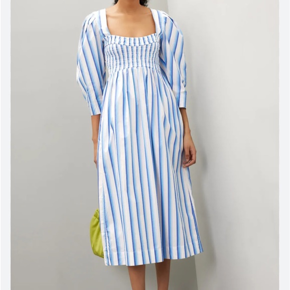 Ganni Dresses & Skirts - GANNI Blue Striped Cotton Smock Midi Dress